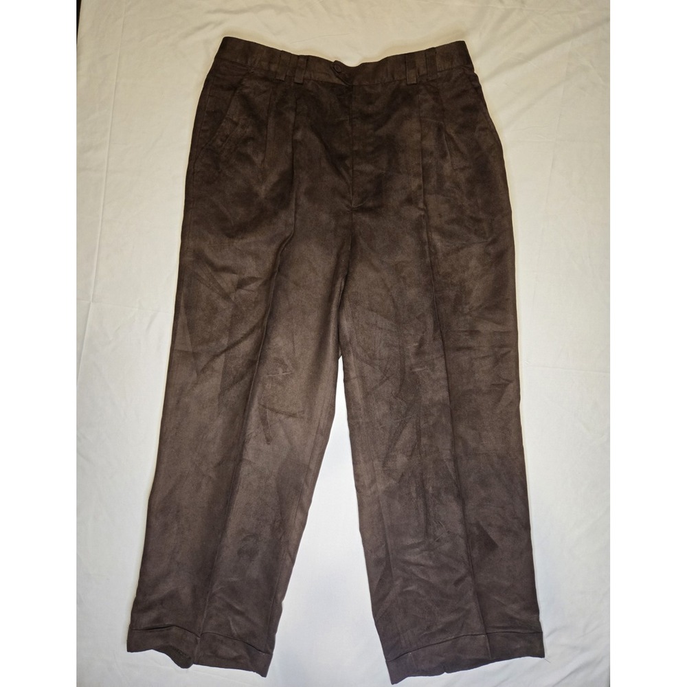 Lorenzino Brown Suede Feel Mens Trouser Pants Size 36‎ Straight Leg Pleated Luxe